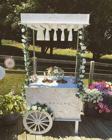 7ft Champagne Cart and ice buckets, holds up to 42 flutes