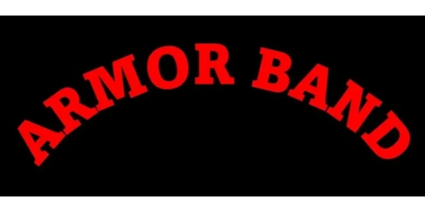 Red text 'ARMOR BAND' on a black background in an arc shape.