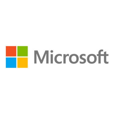 Microsoft logo with colorful squares and gray text.