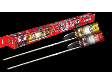 Three Ghost Chaser fireworks with a red box on a black background.
