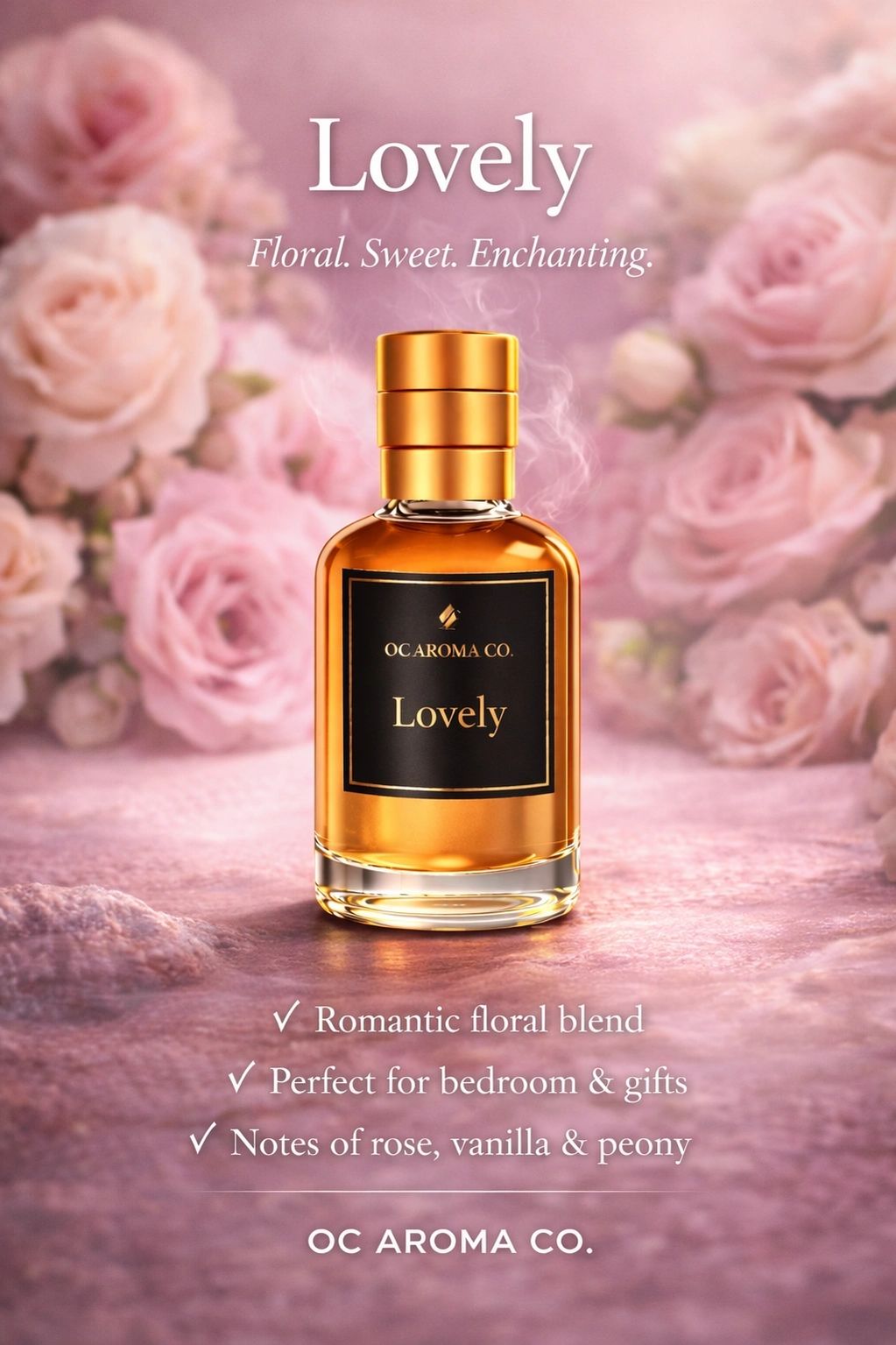 OC Aroma Co.'s Lovely fragrance with romantic floral notes of rose, vanilla, and peony.