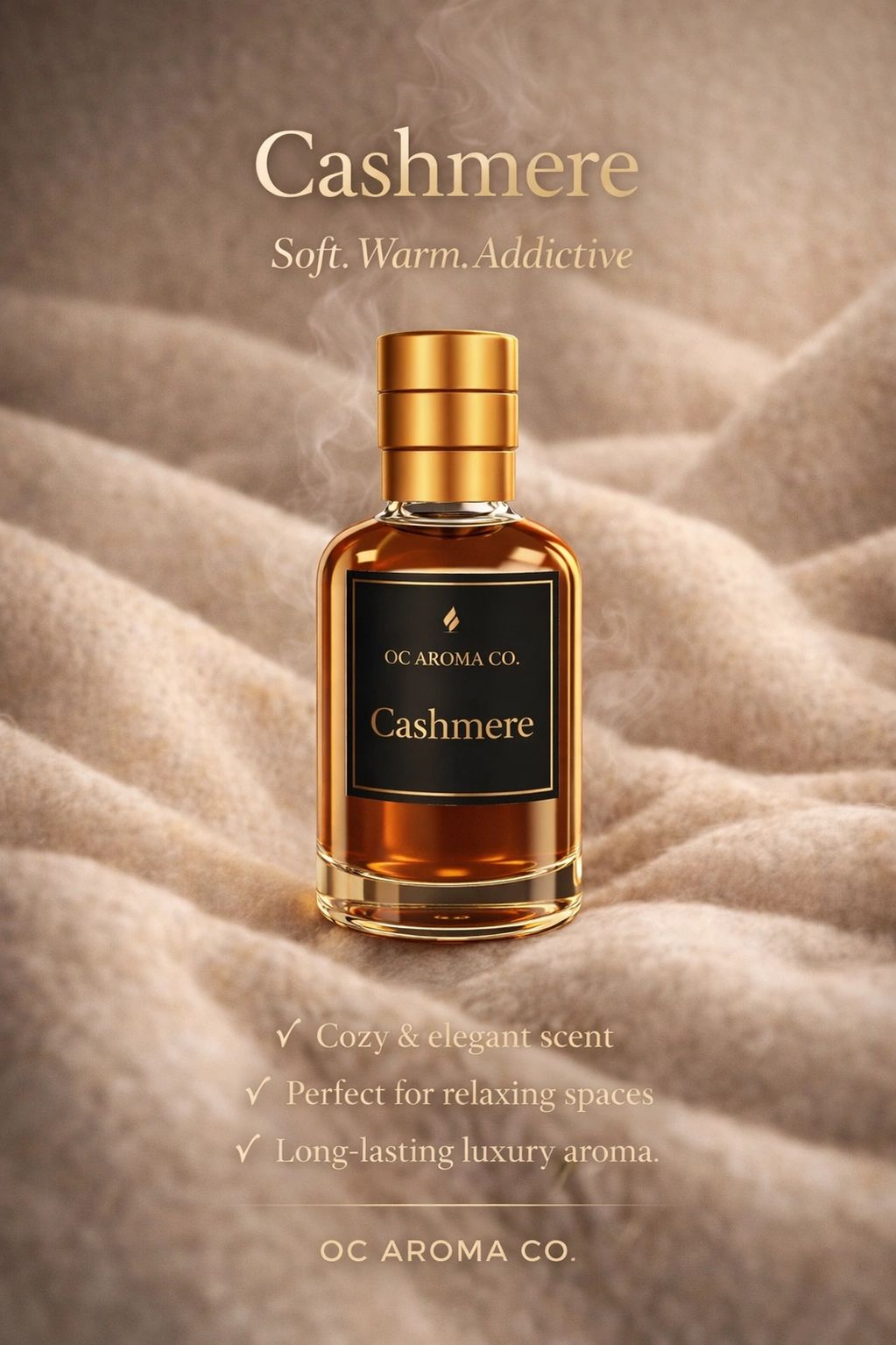 Luxurious Cashmere scent oil by OC Aroma Co., perfect for cozy, elegant, and relaxing spaces.