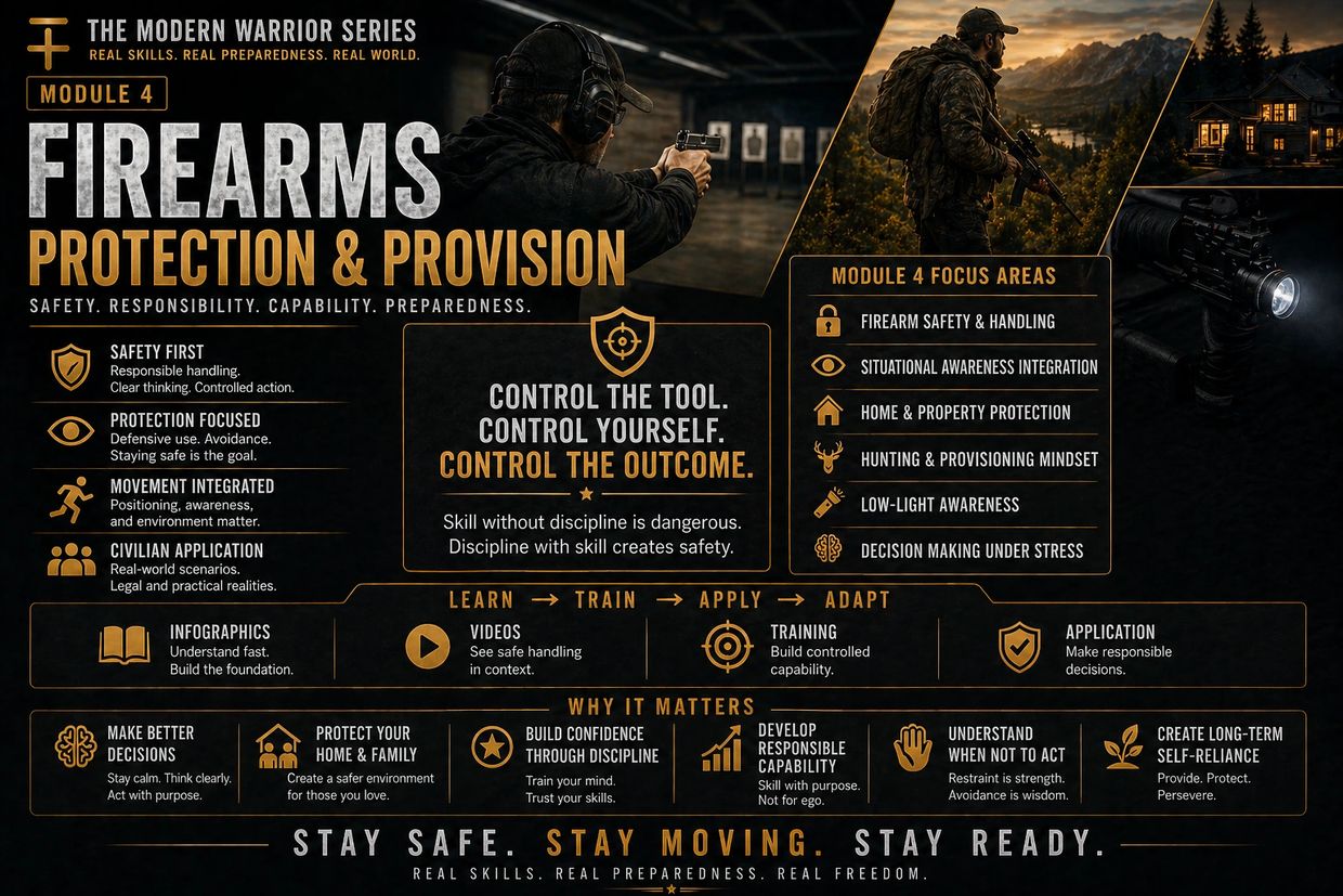 Module 4 of The Modern Warrior Series focuses on firearm safety, protection, and responsible use.