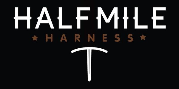 Logo of Half Mile Harness with a minimalist design on a black background.