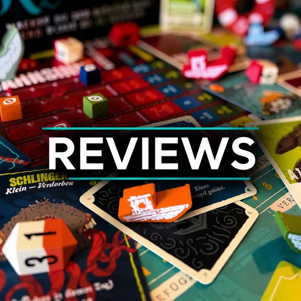 Board Game deep regrets in the background and a font that says “Reviews“.