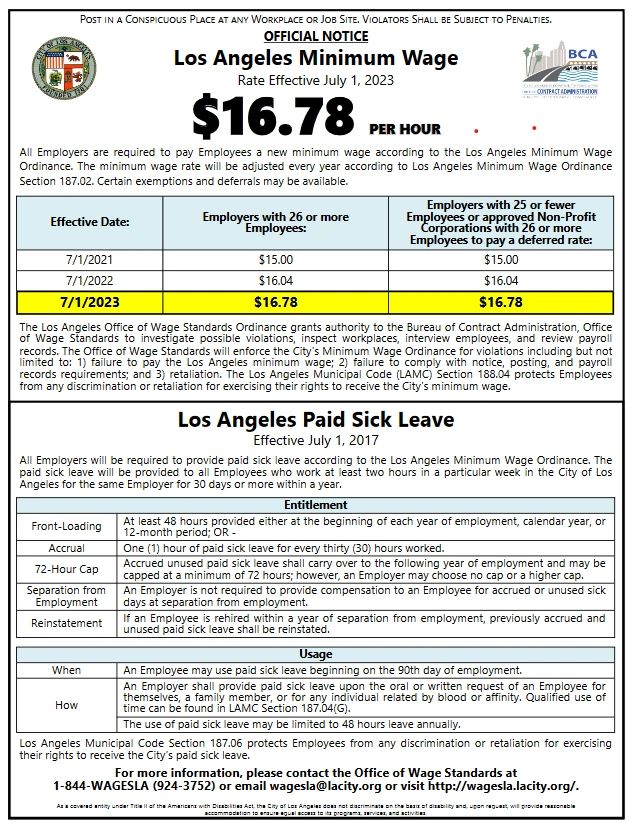 CA - Los Angeles City Minimum Wage Poster