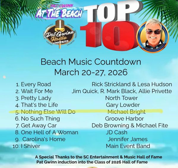 Top 10 Beach Music Countdown March 20-27, 2026 by Pat Gwinn.