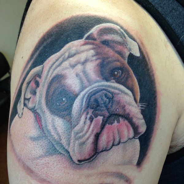 Amazing dog portrait tattoo by Guf
