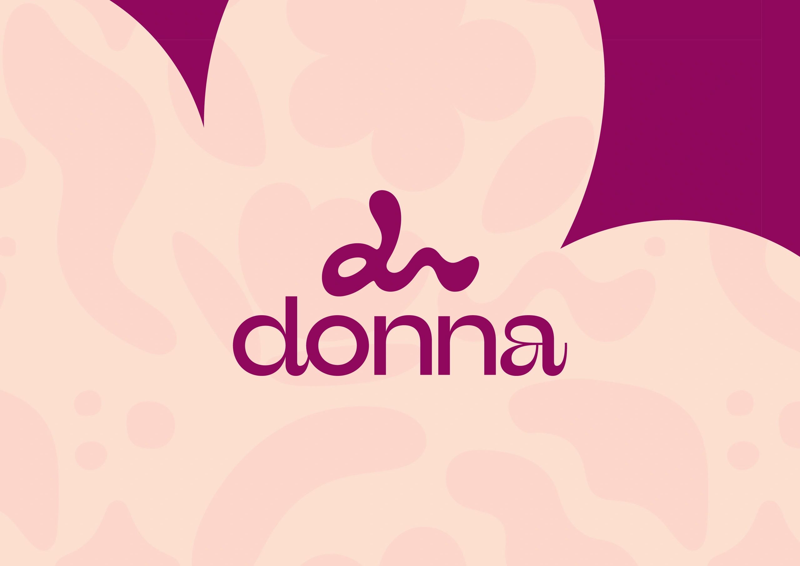 Illustrative abstract background with 'dn donna' text in bold.