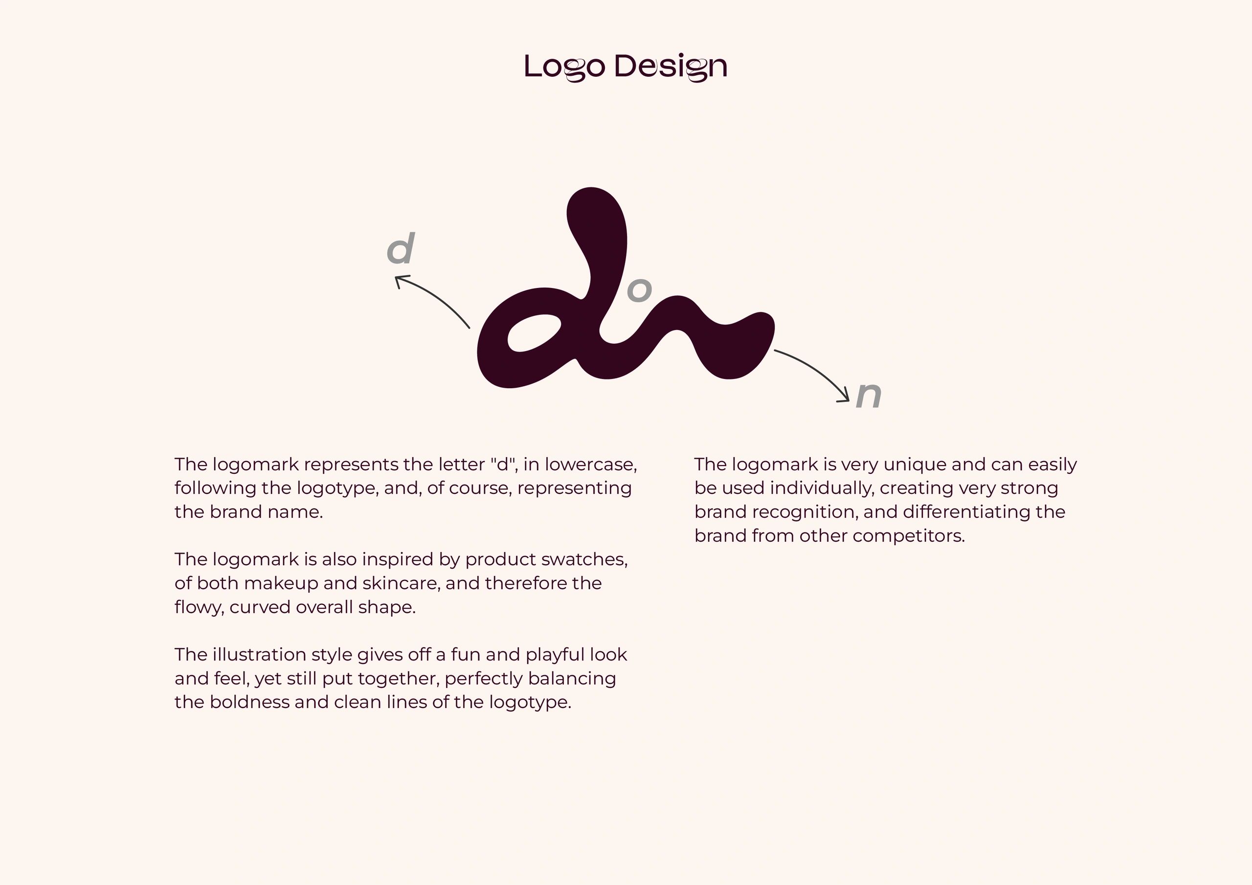 A unique, playful logo design representing the lowercase letters 'd', 'o', and 'n'.