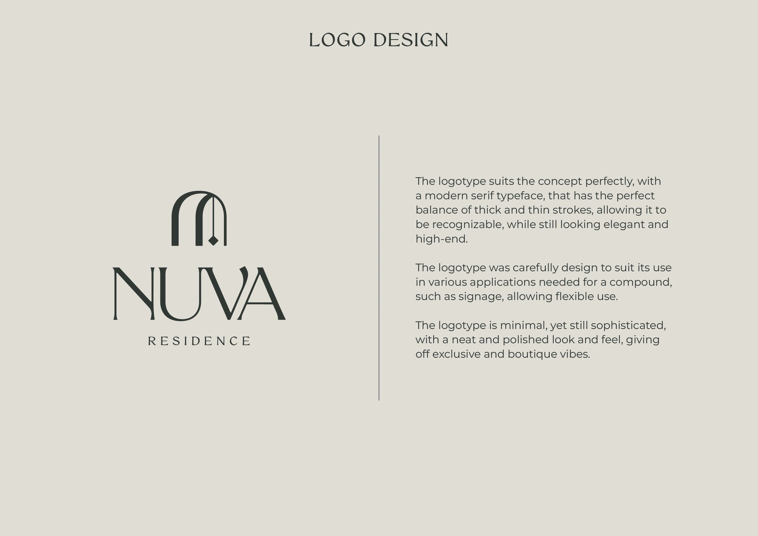 Elegant NUVA Residence logo design with modern serif typeface.