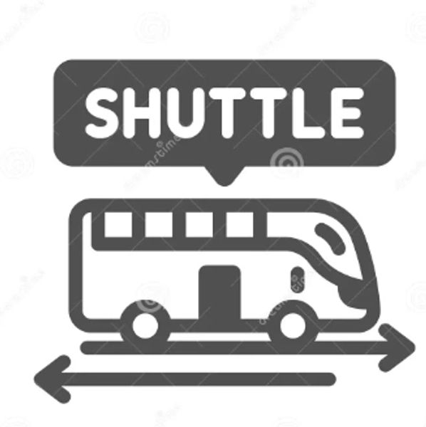 Icon of a shuttle bus with bidirectional arrows and a label.