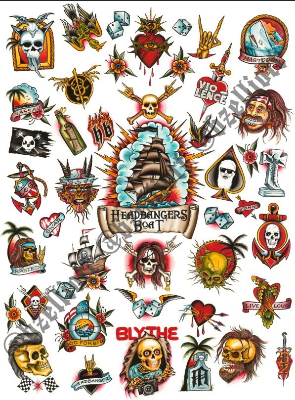 Headbanger's Boat Tattoo Flash Poster