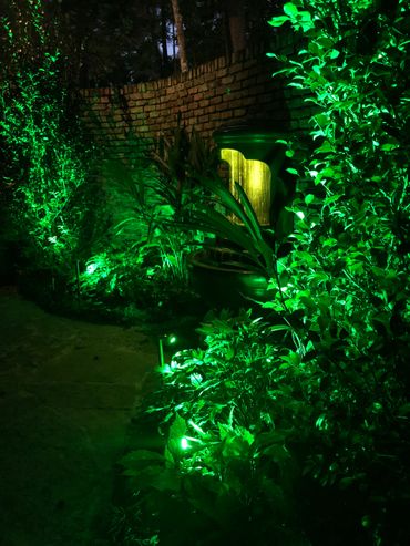 a colorful led lighted courtyard