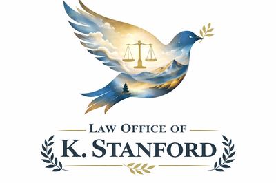 Logo of Law Office of K. Stanford featuring a dove with a justice scale inside.