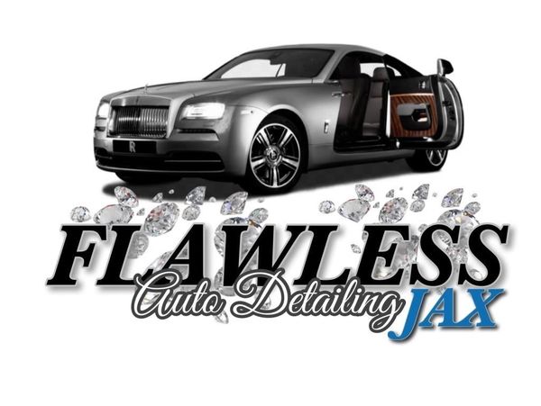 Luxury car with open door and sparkling diamonds, showcasing Flawless Auto Detailing JAX.