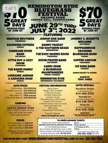 Remington Ryde Bluegrass Festival
7/1/2022