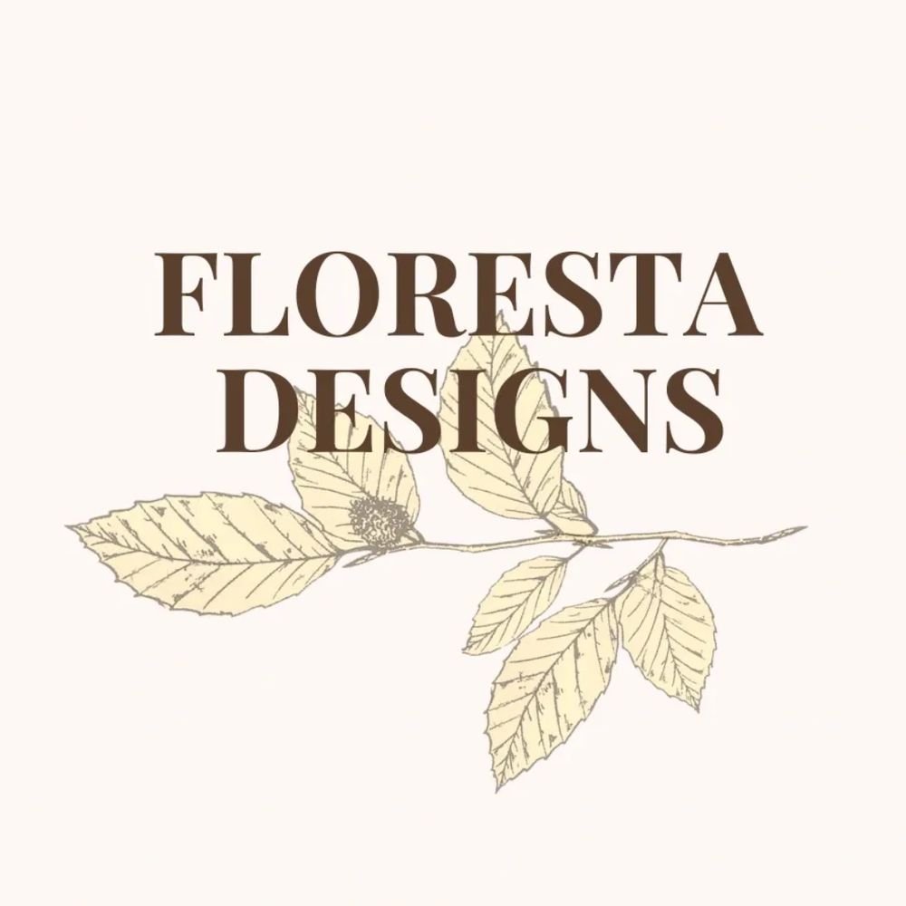 Elegant logo with 'Floresta Designs' and botanical illustration.