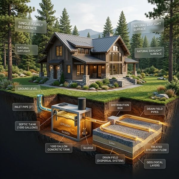 1000 gallon residential septic system diagram