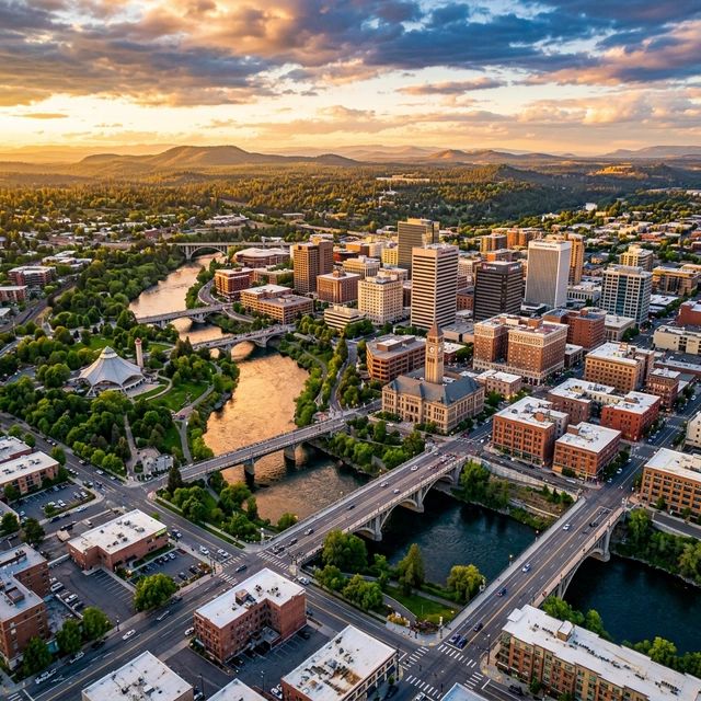 Spokane WA skyline aerial view - Septic pumping services across Spokane County