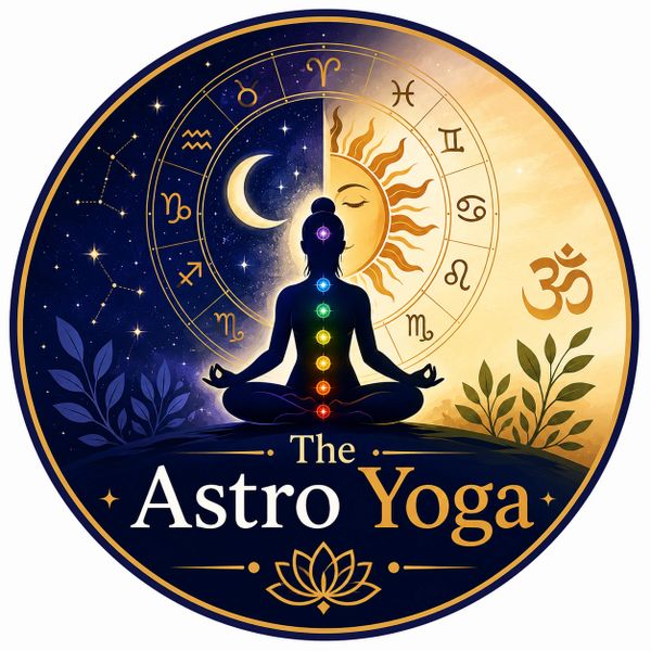 A meditating figure with chakras, zodiac signs, sun and moon in a circular design.