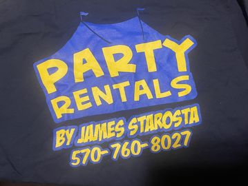 Party Rentals Logo 100% cotton T-shirt. Charcoal color. Ships free in the US