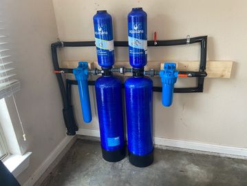 water filter installed in garage