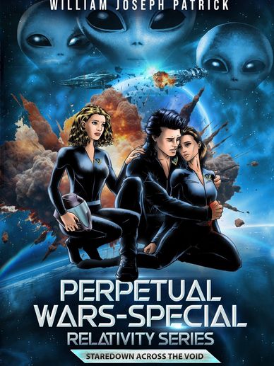 Sci-fi poster with humans and aliens amid space battle chaos.