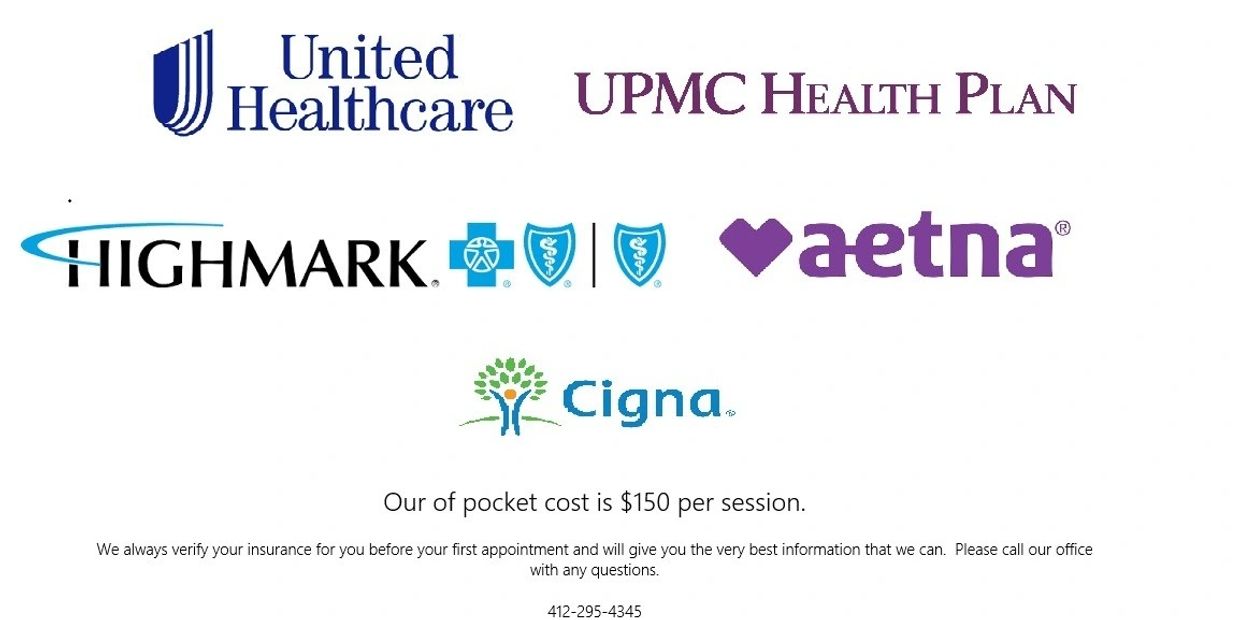 Logos of health insurance companies with a $150 session cost notice.