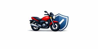 Red motorcycle with a blue shield symbolizing protection or insurance.