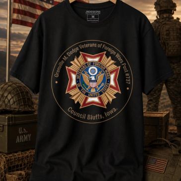 Black t-shirt with Veterans of Foreign Wars emblem and text.