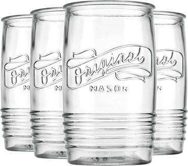 Genuine Artisan-Made Vintage Italian Original Mason – Elegant 20 Oz Clear Tumbler Glassware Set