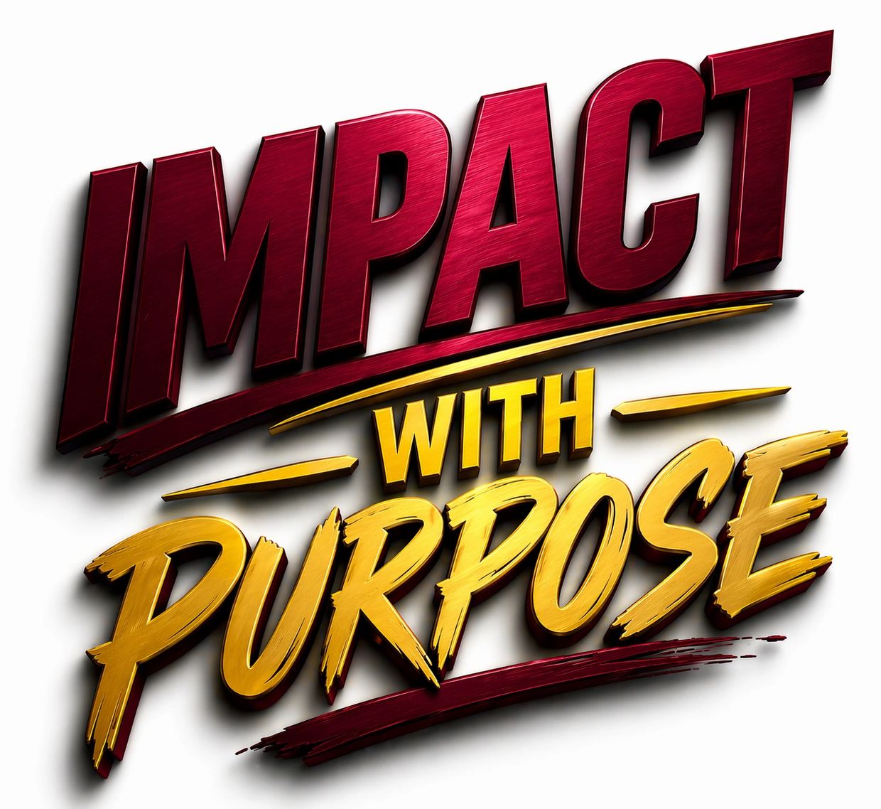 Bold 3D text saying 'Impact with Purpose' in red and yellow.