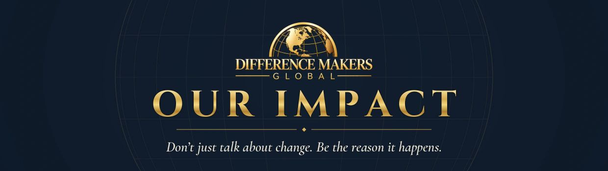 Golden text on a dark background about making an impact globally.
