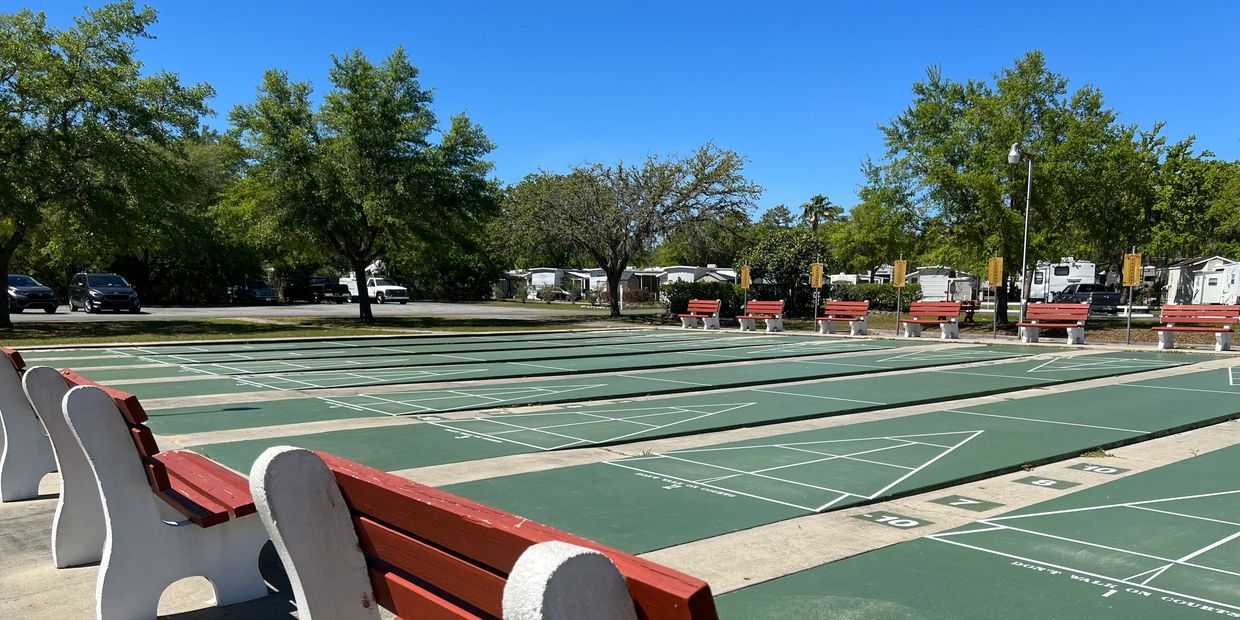 Shuffleboard courts at The Springs RV Resort