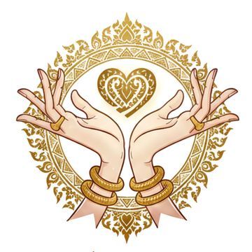Elegant logo of Jaidee Thai Massage with decorative hands and golden motifs.