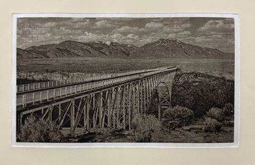 Chine colle, Rio Grande Gorge Bridge, Ken Wilkens photogravure, Taos New Mexico