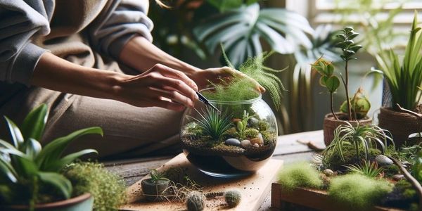 person building a moss terrarium