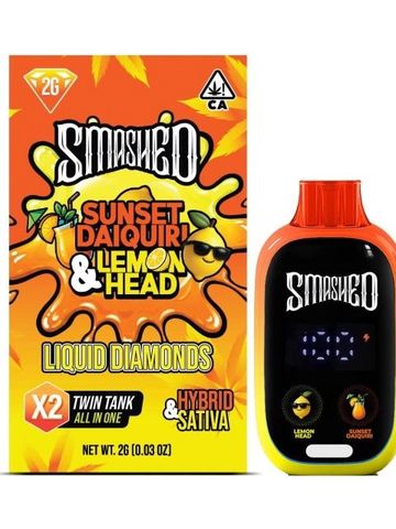 Smashed Sunset Daiquiri &amp; Lemon Head Liquid Diamonds vape with hybrid and sativa.