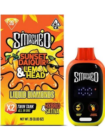 Smashed Sunset Daiquiri &amp; Lemon Head Liquid Diamonds vape with hybrid and sativa.