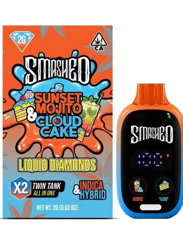 Smashed Sunset Mojito &amp; Cloud Cake Liquid Diamonds vape device and packaging.