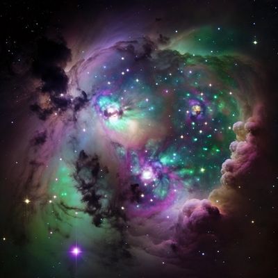 Colorful nebula with stars and cosmic clouds in deep space.
