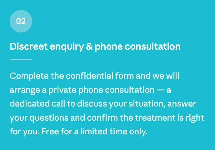 Step 2: Discreet enquiry and confidential phone consultation offered free for a limited time.
