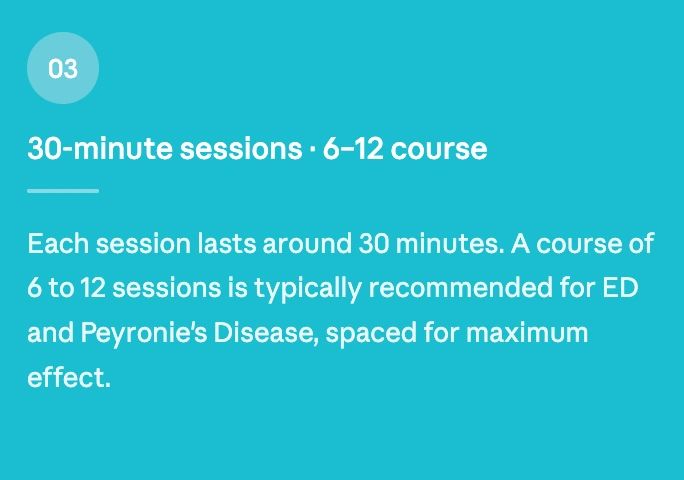 Information about 30-minute sessions for ED and Peyronie's Disease treatment.