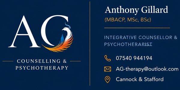 Business card for Anthony Gillard, integrative counsellor and psychotherapist.