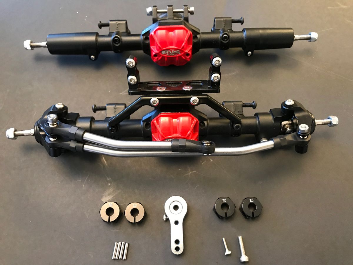 Aluminum SCX10.2 Front and Rear Axles. (Axle Mounted Servo)