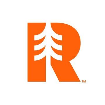 Orange letter R with stylized tree shapes inside on white background.