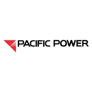 Pacific Power logo with red triangular icon and bold black text.