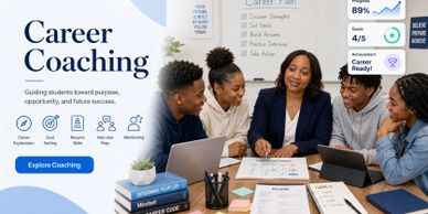Career coaching session guiding young adults toward success and opportunity.