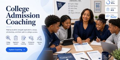 A college admission coach guiding students through applications and essays.